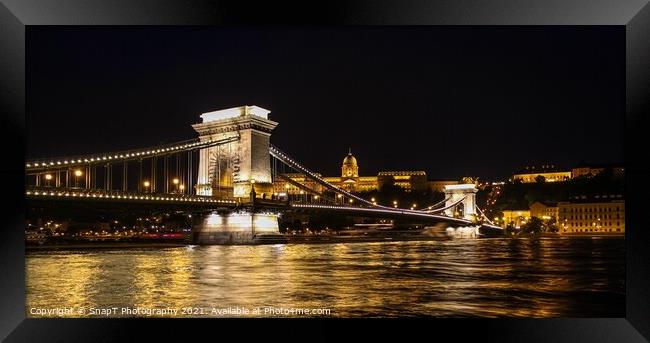 Long exposure of Széchenyi Chain Bridge, Buda Castle and the Danube River Framed Print by SnapT Photography