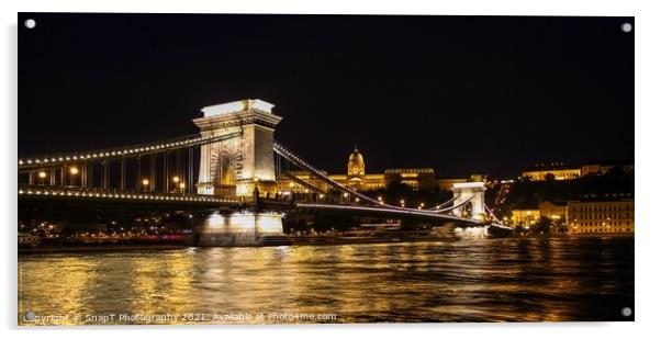 Long exposure of Széchenyi Chain Bridge, Buda Castle and the Danube River Acrylic by SnapT Photography
