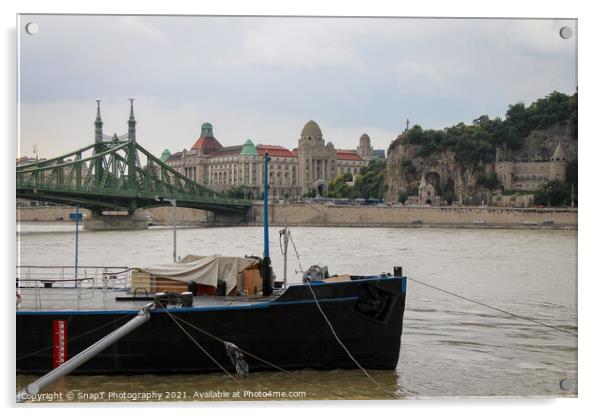 A view across the Danube to Liberty Bridge and Gellert in Budapest Acrylic by SnapT Photography