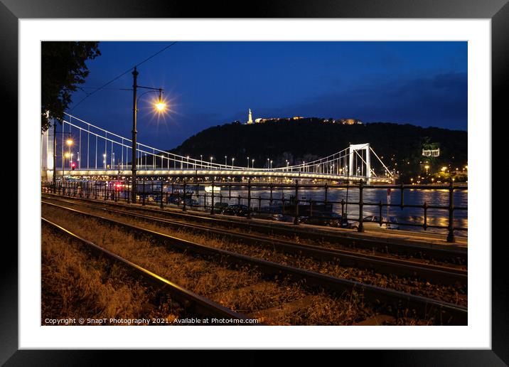 A view of Liberty Bridge, Danube River, Gillert Hill, across railway lines Framed Mounted Print by SnapT Photography