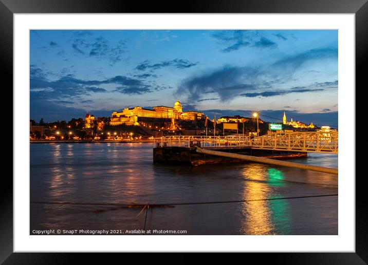 Long exposure of Buda Castle at night, above the Danube River, in Budapest Framed Mounted Print by SnapT Photography