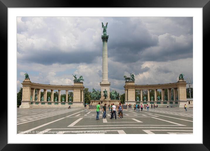 Heroes Square and Millennium Monument on a cloudy summers day in Budapest Framed Mounted Print by SnapT Photography