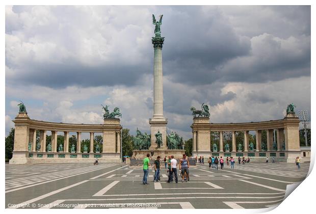 Heroes Square and Millennium Monument on a cloudy summers day in Budapest Print by SnapT Photography