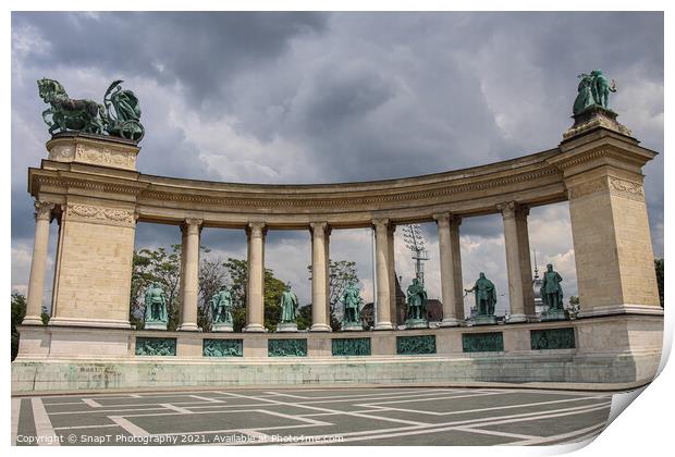 Heroes Square on a cloudy summers day in Budapest, Hungary Print by SnapT Photography