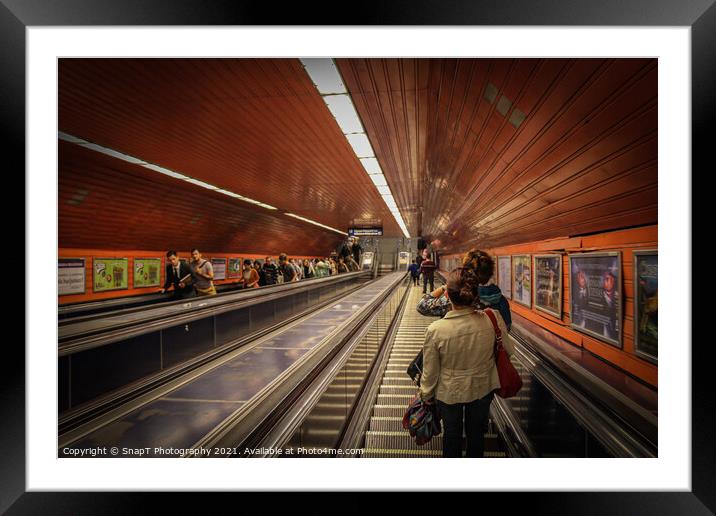 Descending the escalators into Budapest's old underground metro Framed Mounted Print by SnapT Photography