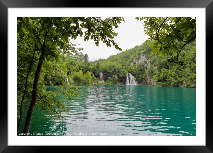 A series of waterfalls flowing into a lake at Plitvice Lakes, Croatia Framed Mounted Print by SnapT Photography