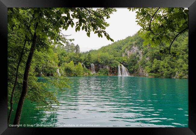 A series of waterfalls flowing into a lake at Plitvice Lakes, Croatia Framed Print by SnapT Photography