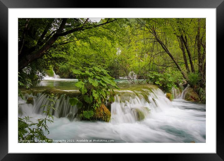 A cascade of waterfalls at Plitvice Lakes, UNESCO World Heritage Site Framed Mounted Print by SnapT Photography