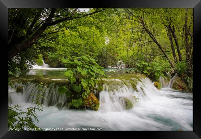 A cascade of waterfalls at Plitvice Lakes, UNESCO World Heritage Site Framed Print by SnapT Photography