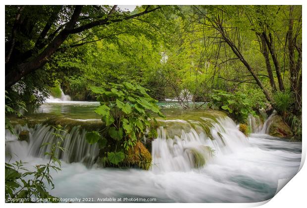 A cascade of waterfalls at Plitvice Lakes, UNESCO World Heritage Site Print by SnapT Photography