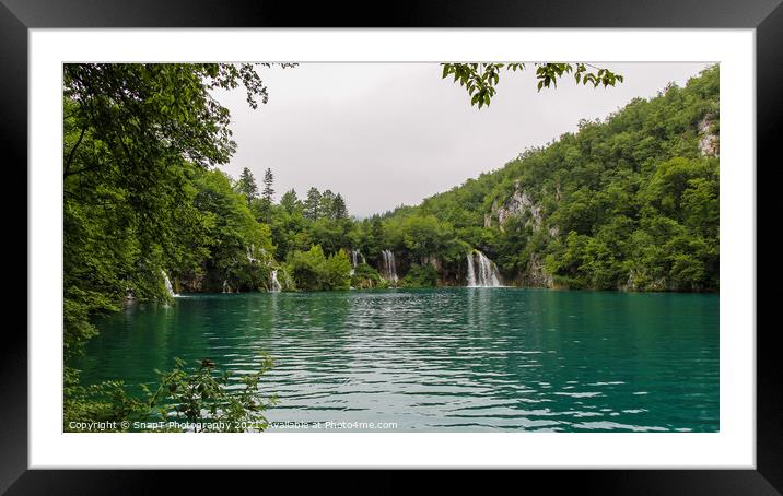 Water flowing over a series of waterfalls into a lake at Plitvice Lakes, Croatia Framed Mounted Print by SnapT Photography