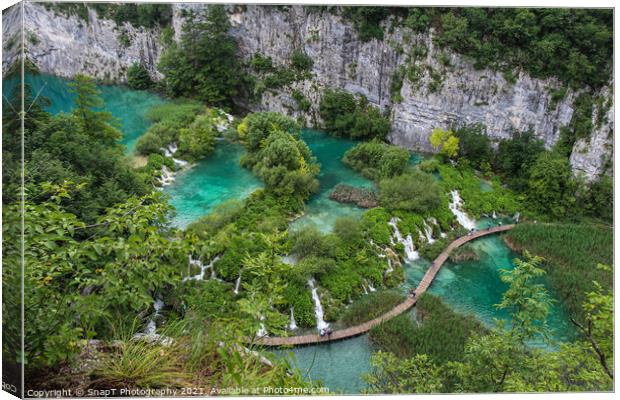 A view over a series of lakes and waterfalls at Plitvice Lakes, Croatia Canvas Print by SnapT Photography