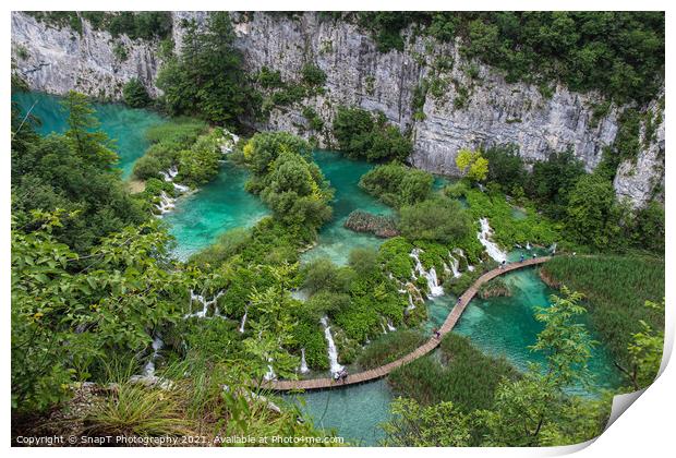 A view over a series of lakes and waterfalls at Plitvice Lakes, Croatia Print by SnapT Photography