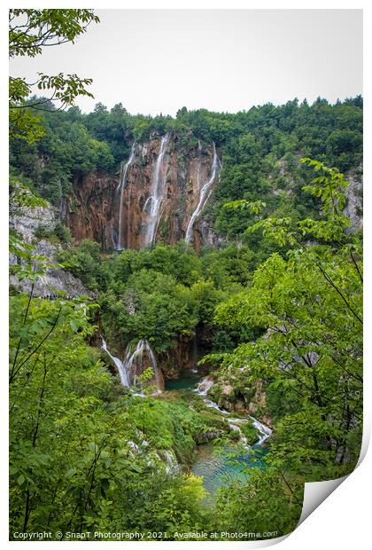 A series of large waterfalls at Plitvice Lakes, UNESCO World Heritage Site Print by SnapT Photography