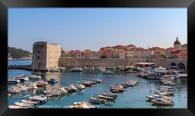 A view over Dubrovnik harbour and the old town on a summer afternoon, Croatia Framed Print by SnapT Photography