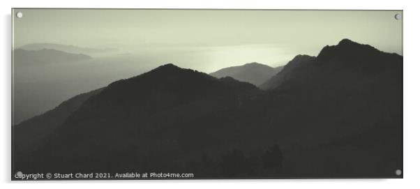 Sunset Over The Mountains Silhouette Of A Mountain Range Against The Sky Panorama Acrylic by Stuart Chard