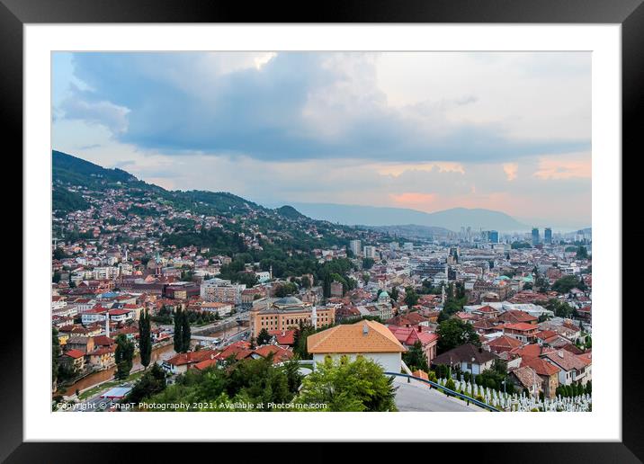 A view over Sarajevo at sunset Framed Mounted Print by SnapT Photography