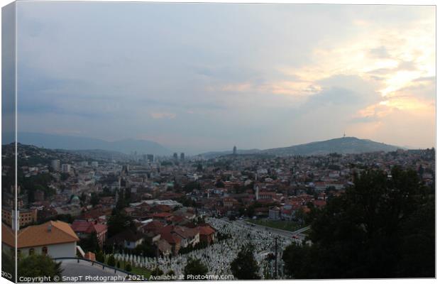 A view over the Soldier Cemetery (sehidsko mezarje Kovaci) and Sarajevo Canvas Print by SnapT Photography