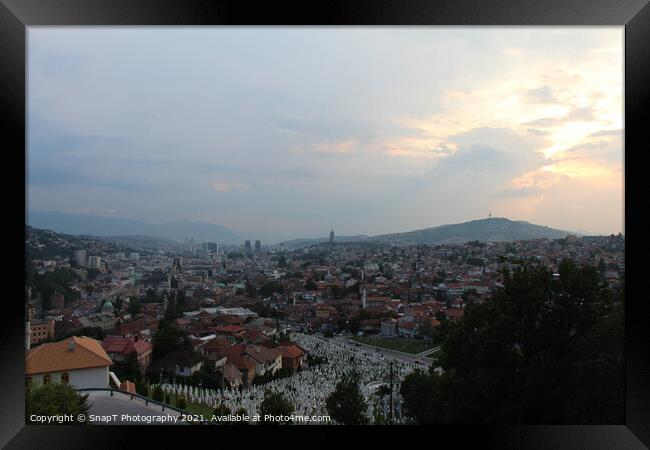 A view over the Soldier Cemetery (sehidsko mezarje Kovaci) and Sarajevo Framed Print by SnapT Photography