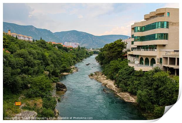 The treelined fast flowing Neretva river in Morstar Print by SnapT Photography