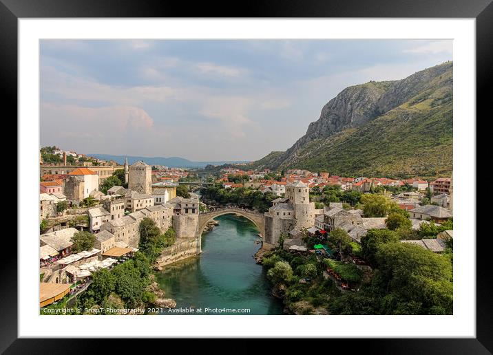 The Old Bridge in Mostar across the Neretva River Framed Mounted Print by SnapT Photography