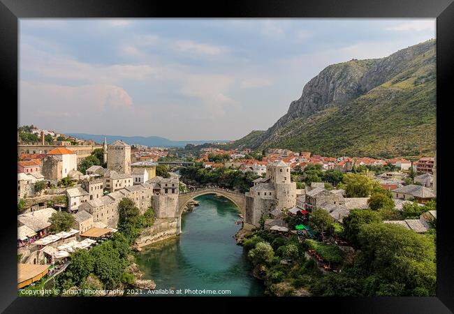 The Old Bridge in Mostar across the Neretva River Framed Print by SnapT Photography