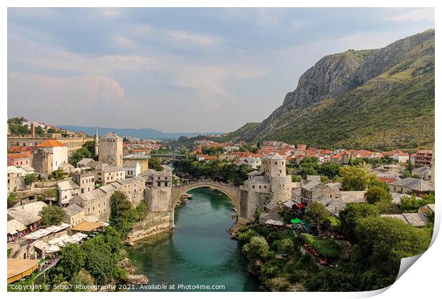 The Old Bridge in Mostar across the Neretva River Print by SnapT Photography