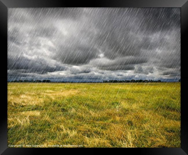 Heavy Rain over a prairie in Brittany, France Framed Print by Pere Sanz