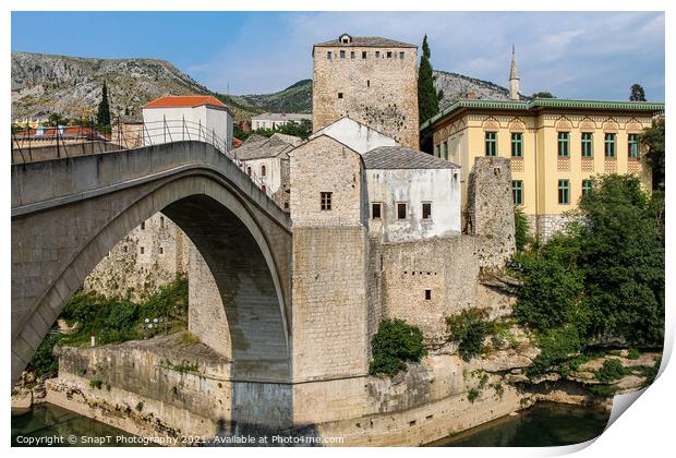 Close up of the historic arched Old Bridge of Mostar on the Neretva River Print by SnapT Photography
