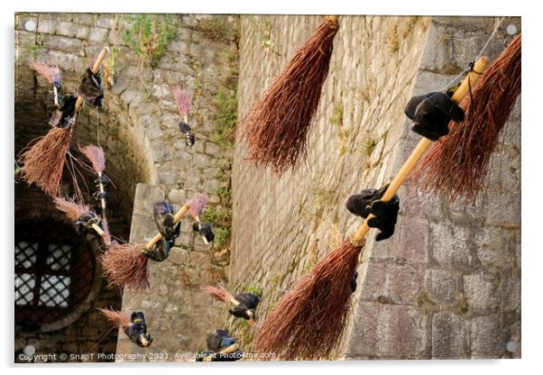 Flying brooms at the city walls in the old town in Kotor, Montenegro. Acrylic by SnapT Photography