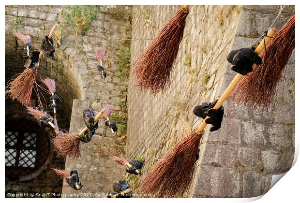 Flying brooms at the city walls in the old town in Kotor, Montenegro. Print by SnapT Photography