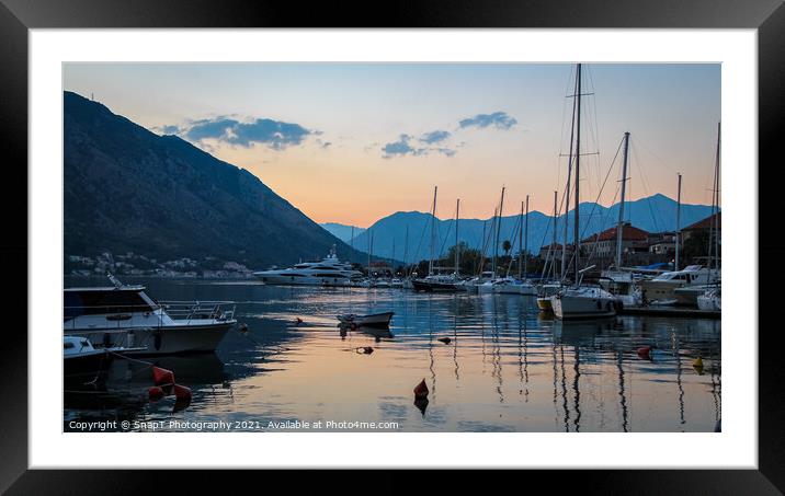 Twilight over the harbour of the Old Town of Kotor, Montenegro Framed Mounted Print by SnapT Photography