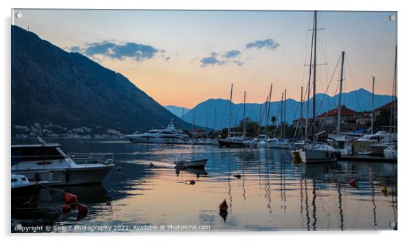 Twilight over the harbour of the Old Town of Kotor, Montenegro Acrylic by SnapT Photography
