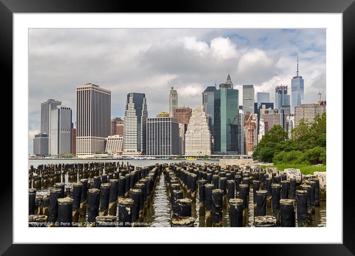 Lower Manhattan skyline view from Brooklyn, NYC, USA Framed Mounted Print by Pere Sanz