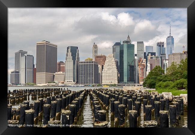 Lower Manhattan skyline view from Brooklyn, NYC, USA Framed Print by Pere Sanz