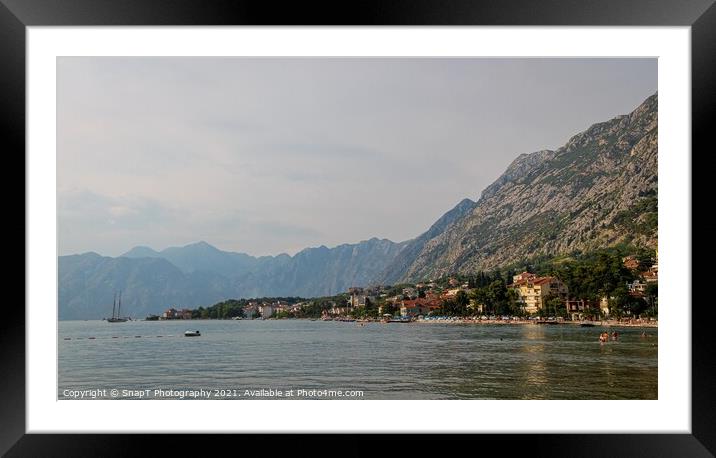 A view of the Bay of Kotor and old town, on the Gulf of Kotor, Montenegro Framed Mounted Print by SnapT Photography