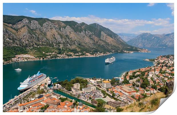 A view over the old town in Kotor, the UNESCO World Heritage Site, Montenegro Print by SnapT Photography