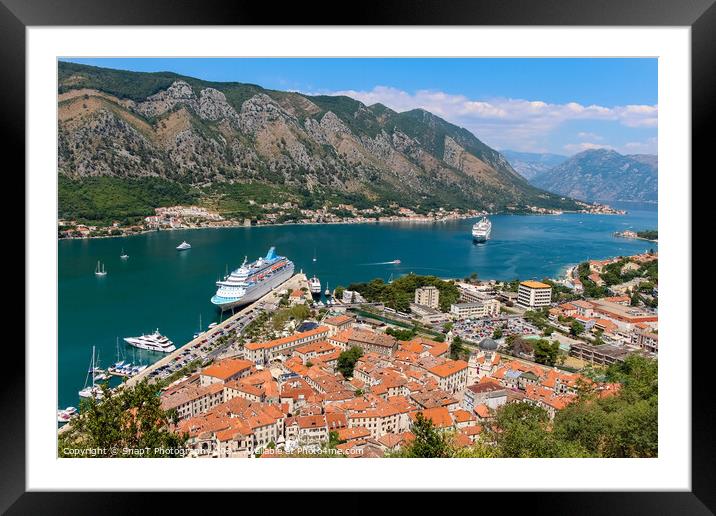 A view down the fjord at Kotor Bay, beside the old town in Kotor, Montenegro Framed Mounted Print by SnapT Photography