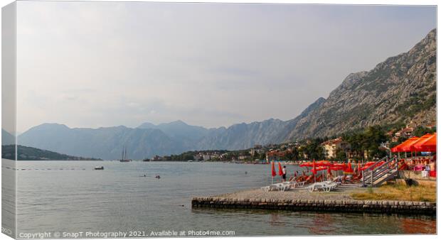 A view from the shore of Kotor Bay, by the old town on the Gulf of Kotor Canvas Print by SnapT Photography