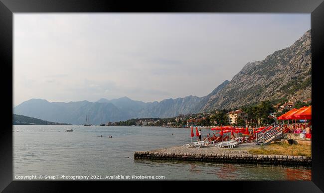 A view from the shore of Kotor Bay, by the old town on the Gulf of Kotor Framed Print by SnapT Photography