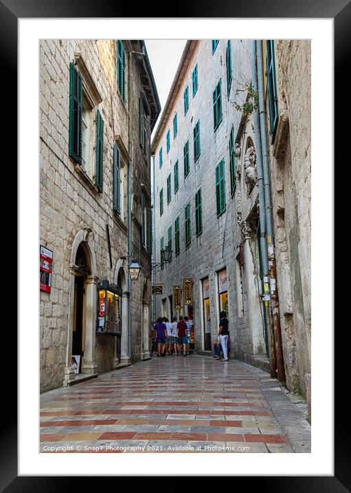 A narrow street in the Old Town of Kotor, with Medieval architecture Framed Mounted Print by SnapT Photography