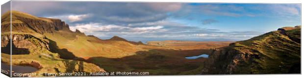 Panorama of Quiraing at the northern end of the Trotternish Ridge on the Isle of Skye. Canvas Print by Terry Senior