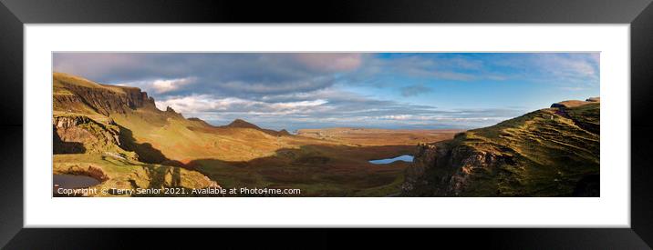 Panorama of Quiraing at the northern end of the Trotternish Ridge on the Isle of Skye. Framed Mounted Print by Terry Senior