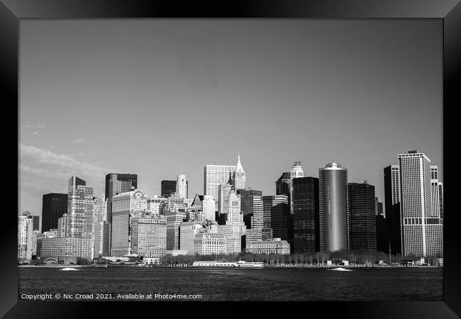 Manhattan Skyline in Monochrome Framed Print by Nic Croad