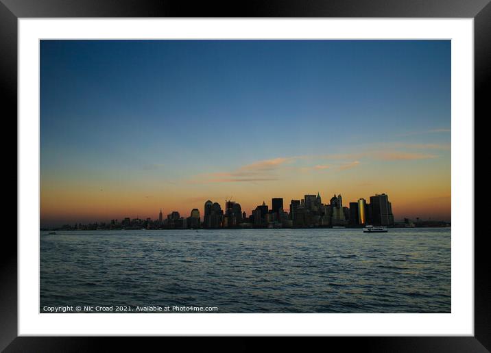 Manhattan Sunset Skyline Framed Mounted Print by Nic Croad