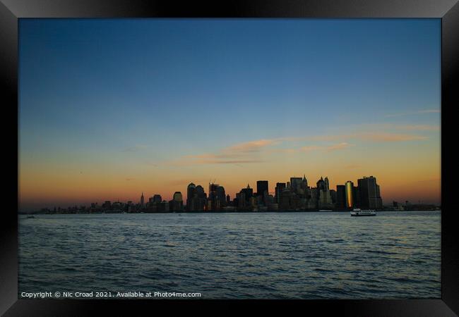 Manhattan Sunset Skyline Framed Print by Nic Croad