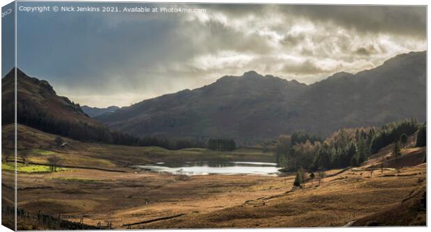 Blea Tarn with Langdale Pikes Behind Lake District Canvas Print by Nick Jenkins