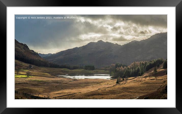 Blea Tarn with Langdale Pikes Behind Lake District Framed Mounted Print by Nick Jenkins