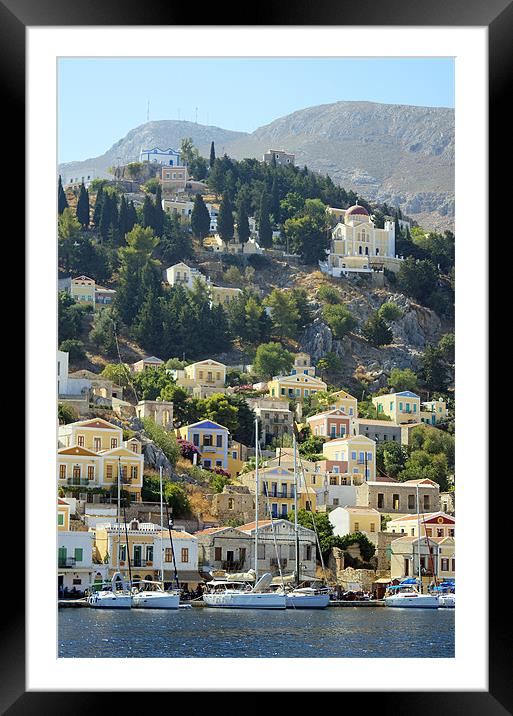 Yachts in Yialos Framed Mounted Print by Tom Gomez