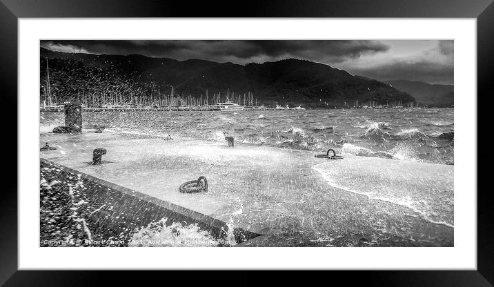 Storm waves breaking on the pier Framed Mounted Print by Travel and Pixels 